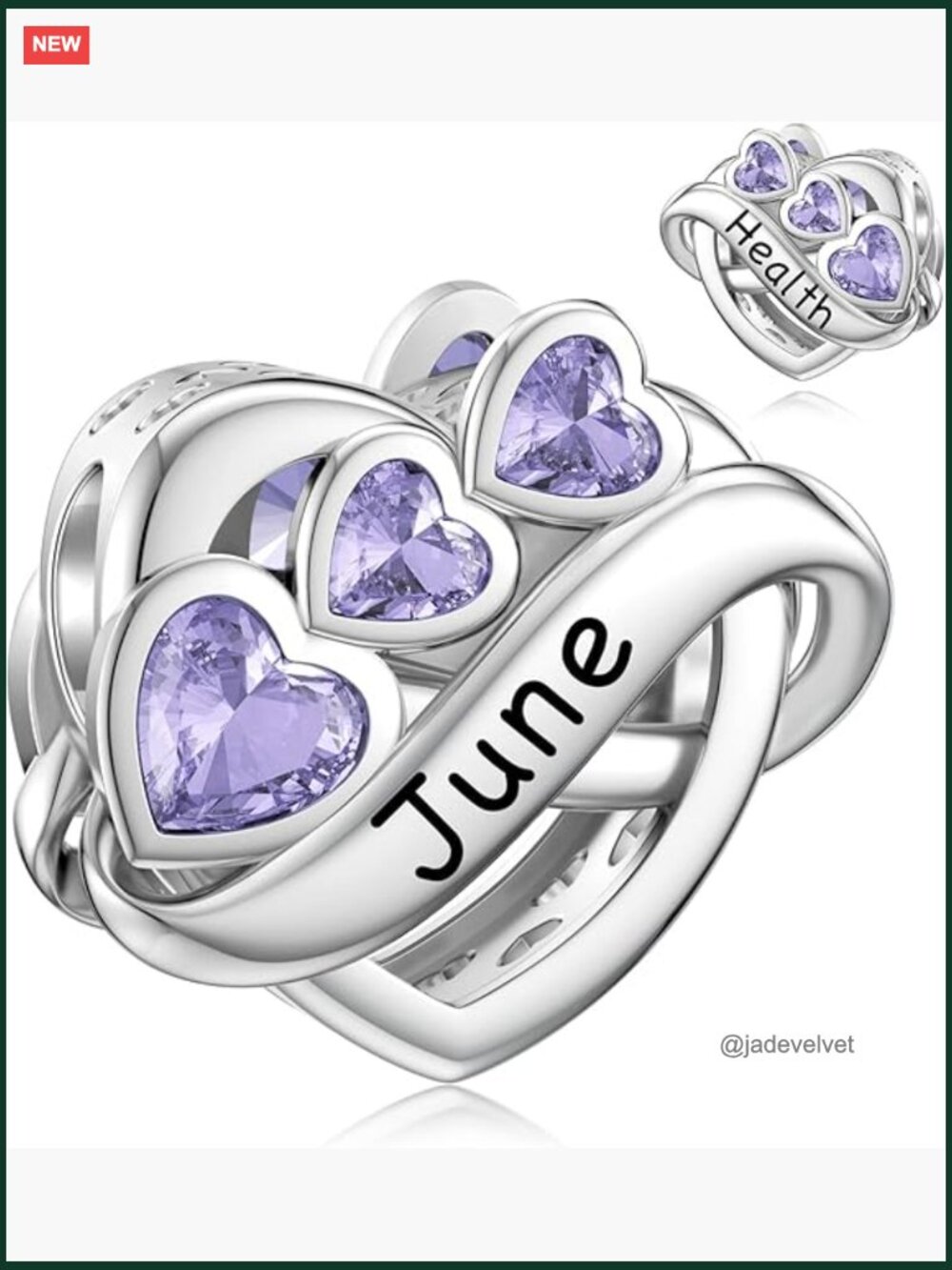 925 Sterling Silver Heart Birthstone Charm for Charm Bracelet, Happy Birthday
